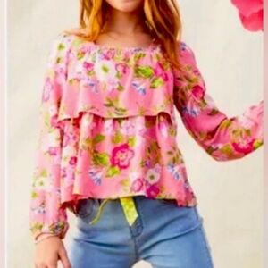 Matilda Jane Girl's Enchanted Garden Always Blooming Floral Pink Top - Size 8